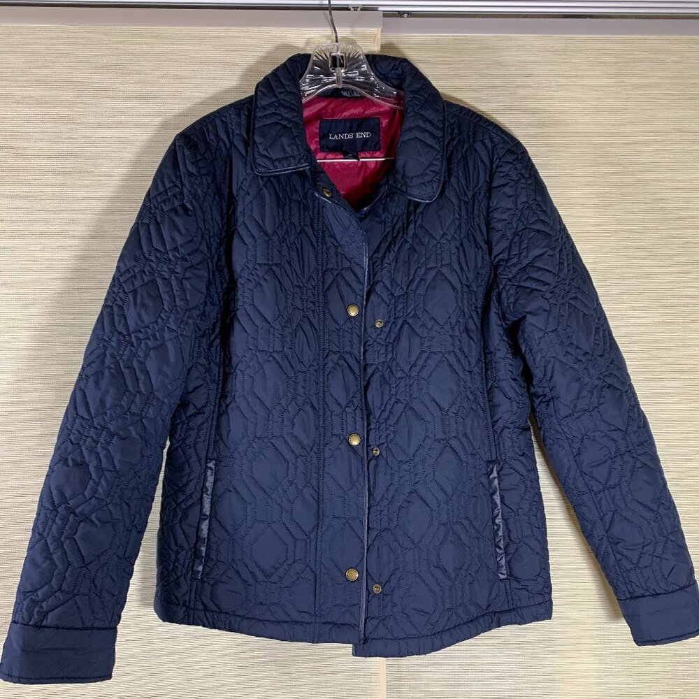 Lands End Navy Quilted Barn Jacket Coat Primaloft Womens Size Medium
